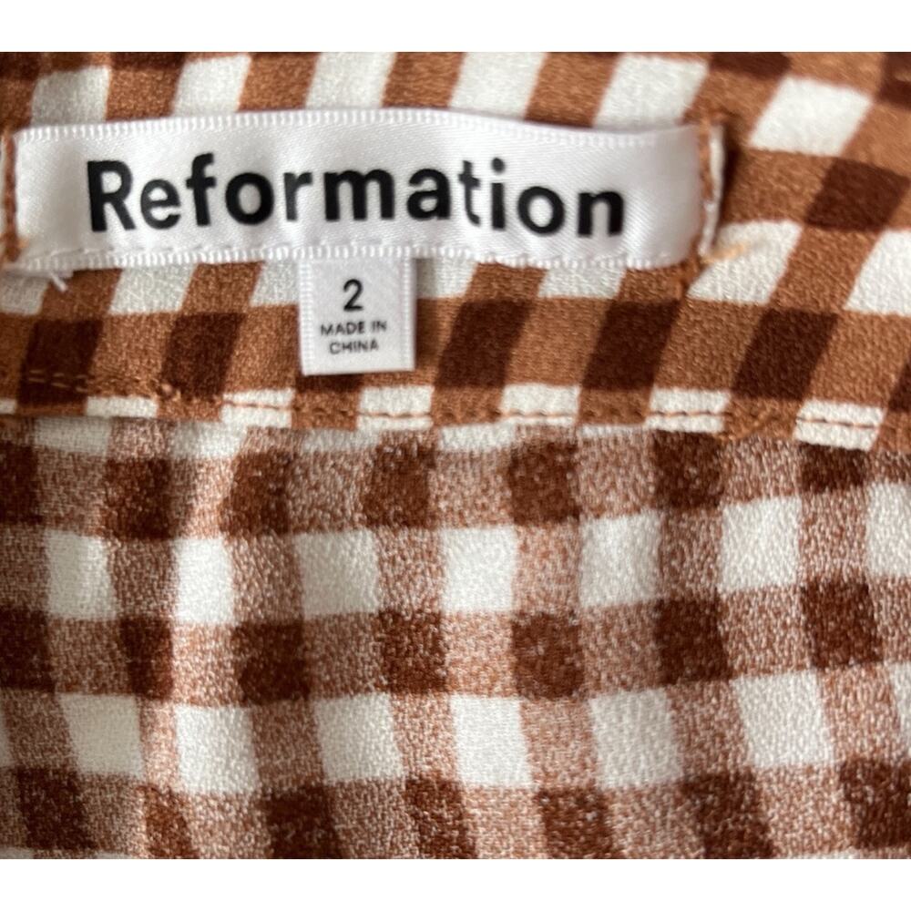 Reformation Sorrenti Wide Leg Pants Women Size 2 Chestnut Brown Check 90’s Y2K - Picture 3 of 12